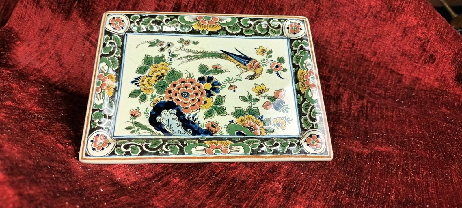 Antiek Delfts Blauw Tegeltableau met Vogel en Bloemen, Antiek en Kunst, Ophalen of Verzenden