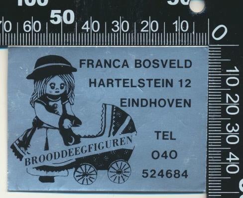 Sticker: Franca Bosveld Brooddeegfiguren - Eindhoven, Ophalen of Verzenden, Zo goed als nieuw, Bedrijf of Vereniging