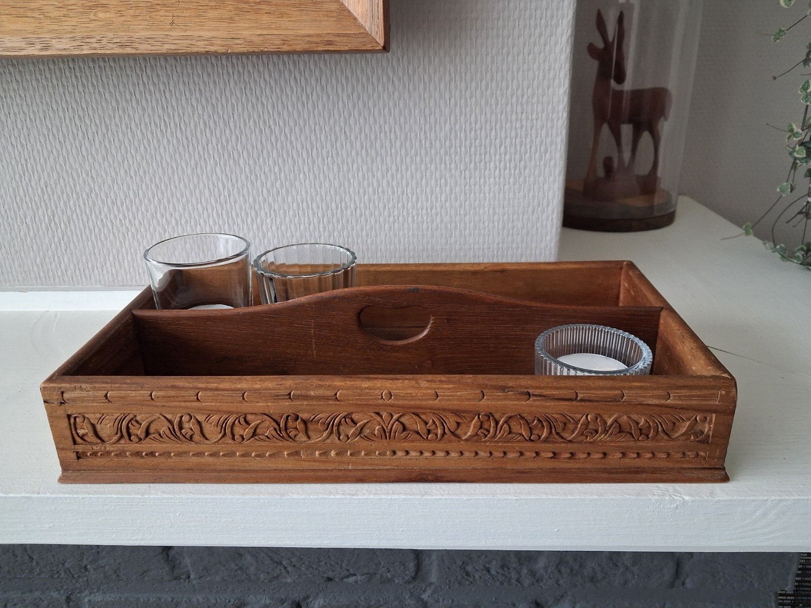 Oud Brocante vakkenbakje / bestek bakje / bakje houtsnijwerk, Ophalen of Verzenden, Zo goed als nieuw, Hout