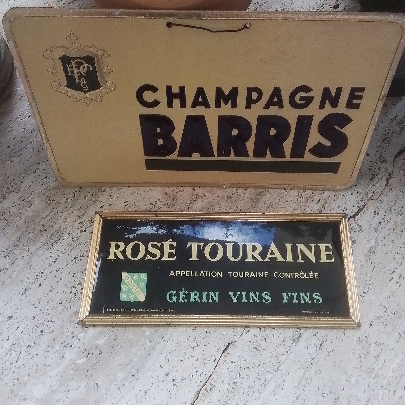 2 Zeer oude Franse wijn/champagne reclame borden, Antiek en Kunst, Curiosa en Brocante, Ophalen of Verzenden