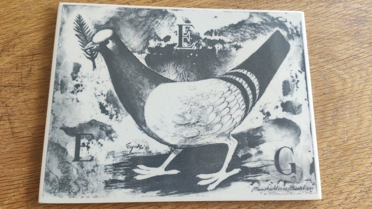 Vintage Sphinx tegel Maastricht Groet Europa 1981, Ophalen of Verzenden