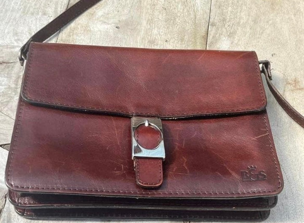 Vintage leren tas, Ophalen of Verzenden, Zo goed als nieuw, Bruin, Handtas