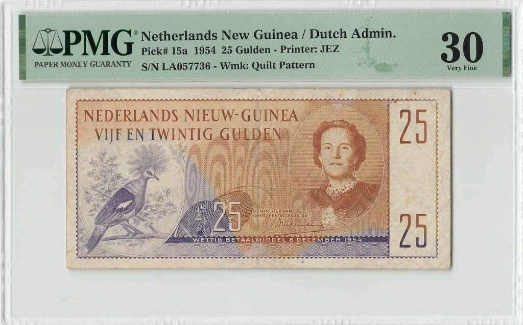 Zeldzaam biljet 25 gulden Nieuw-Guinea, 1954 | PMG 30, Postzegels en Munten, Bankbiljetten | Nederland, Ophalen of Verzenden, 25 gulden