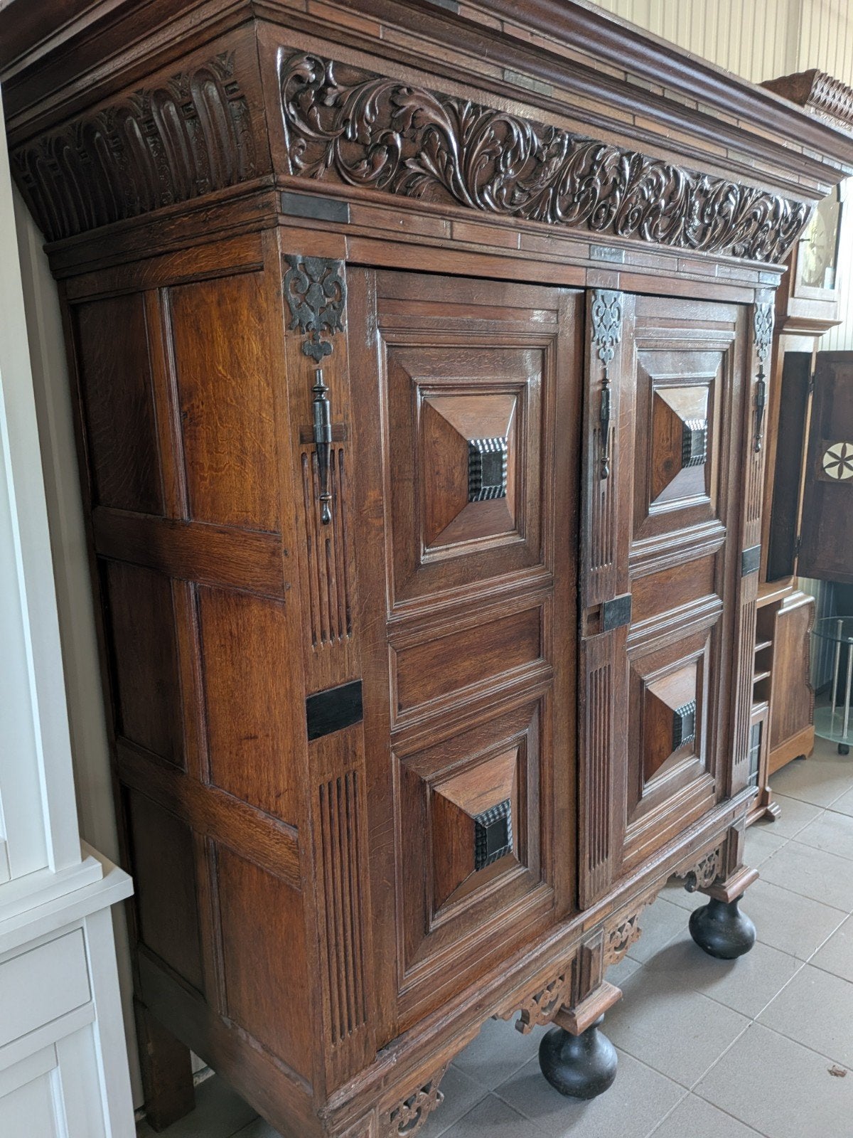 Antieke Massief Eiken Kast | Renaissance / Herenkast | 200cm, Ophalen of Verzenden