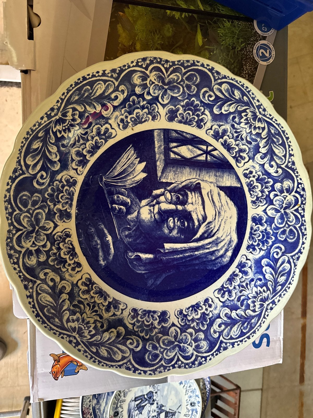Antiek Boch België Delfts Blauw Wandbord - Rembrandt, Antiek en Kunst, Antiek | Wandborden en Tegels, Ophalen