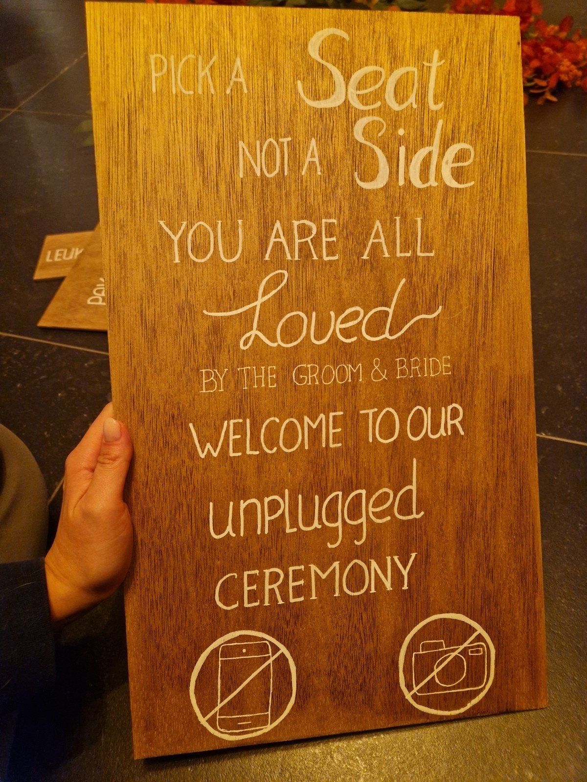 Houten Welkomstbord Bruiloft - Unplugged Ceremonie, Huis en Inrichting, Ophalen, Hout, Bruin, Landelijk