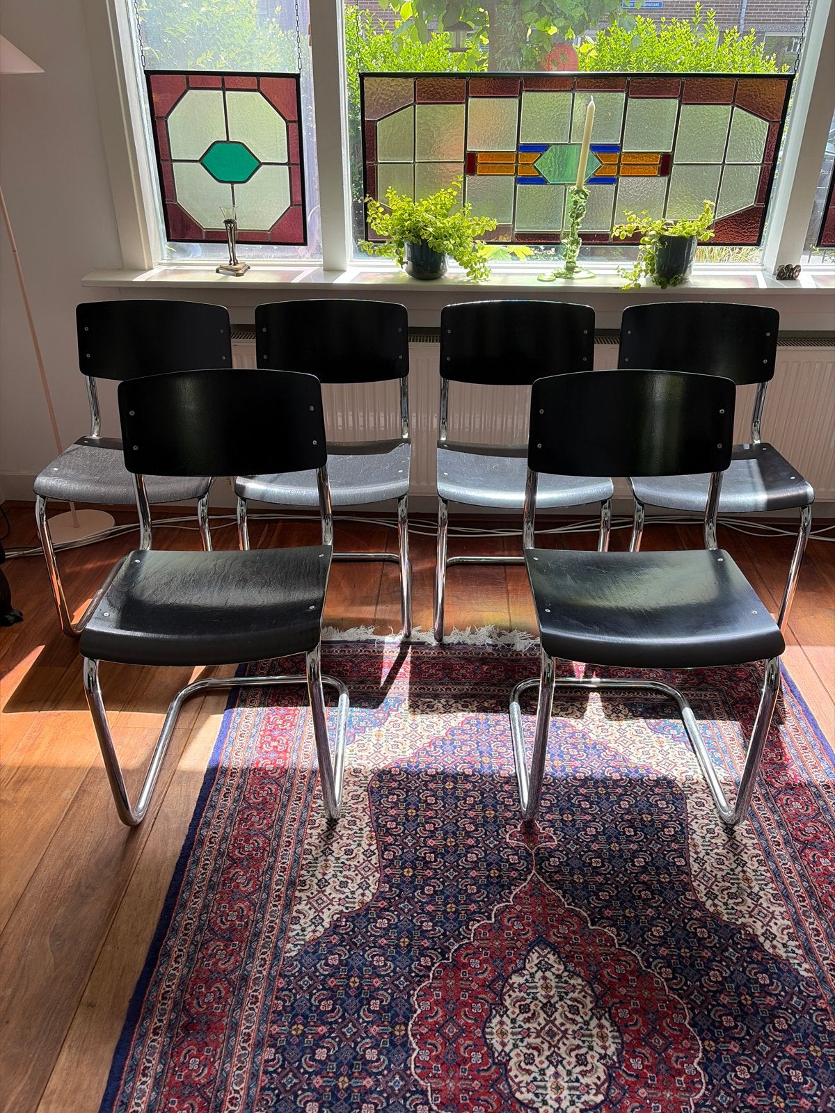 6  Originele Thonet S43  mooie zwarte  buisframe stoelen, Ophalen