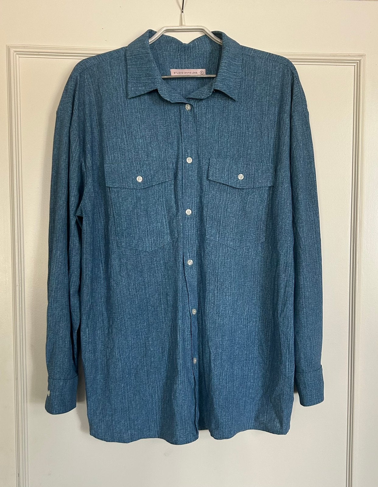 Blauwe, Blue Denim Poppy Studio Anneloes Jeans blouse in S, Ophalen, Nieuw, Maat 36 (S), Blauw