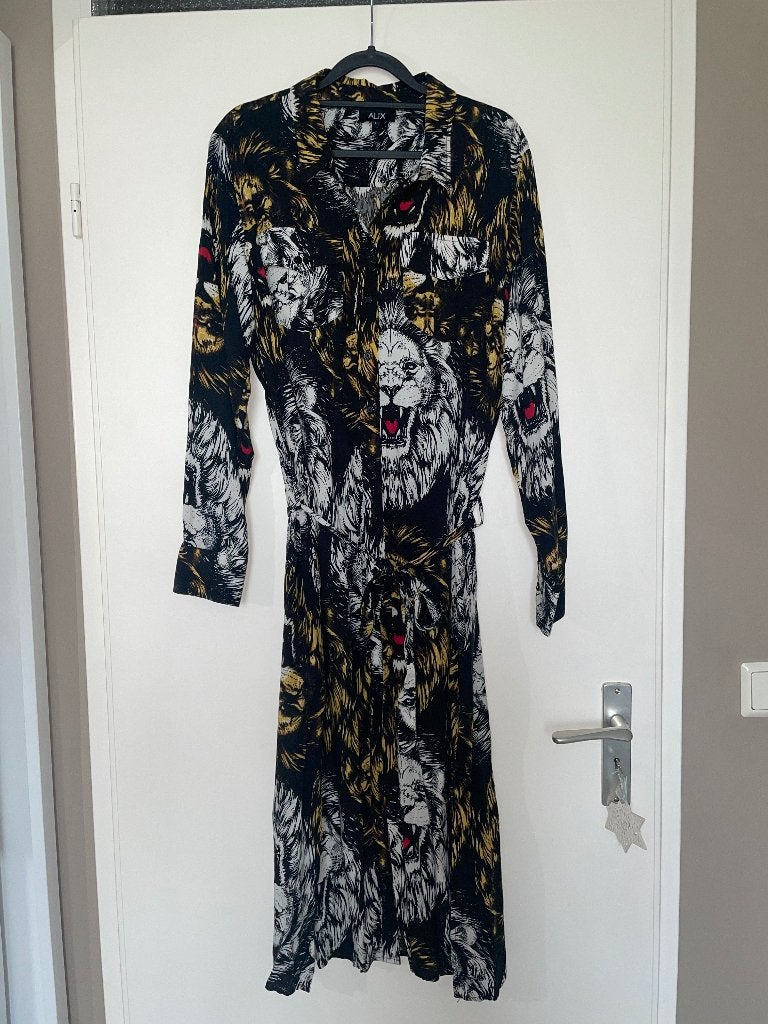 Alix the label tijger lange blouse jurk dress mt L, Alix the label, Zwart, Maat 42/44 (L), Ophalen of Verzenden