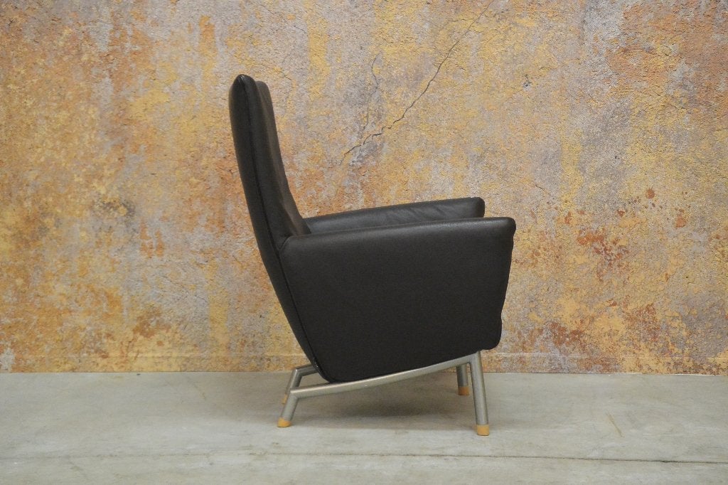 ZGAN donkerbruine leren Label Fox fauteuil design G vd Berg, Ophalen of Verzenden, Label, Leer, 50 tot 75 cm