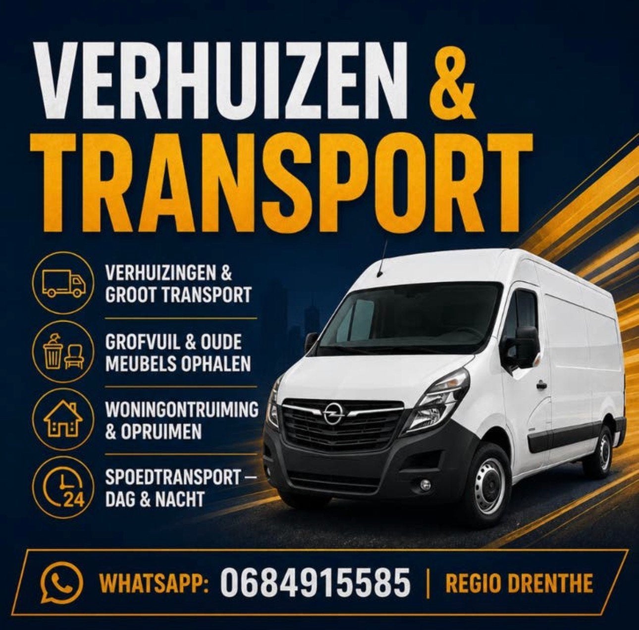 Spoedtransport, verhuizing & opruiming– Drenthe €40 per huur, Inpakservice, Verhuizen binnen Nederland