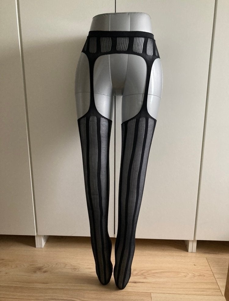 Jarretel zwarte open kruis panty met motief, Kleding | Dames, Verzenden, Nieuw, Zwart, Panty