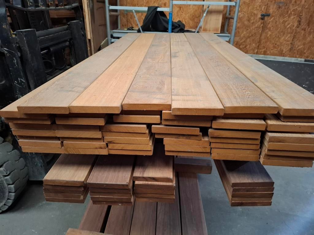 Partij 33 st hardhout vlonderplanken 185 cm bezorgen mogelij, Ophalen, Nieuw, A, Hout