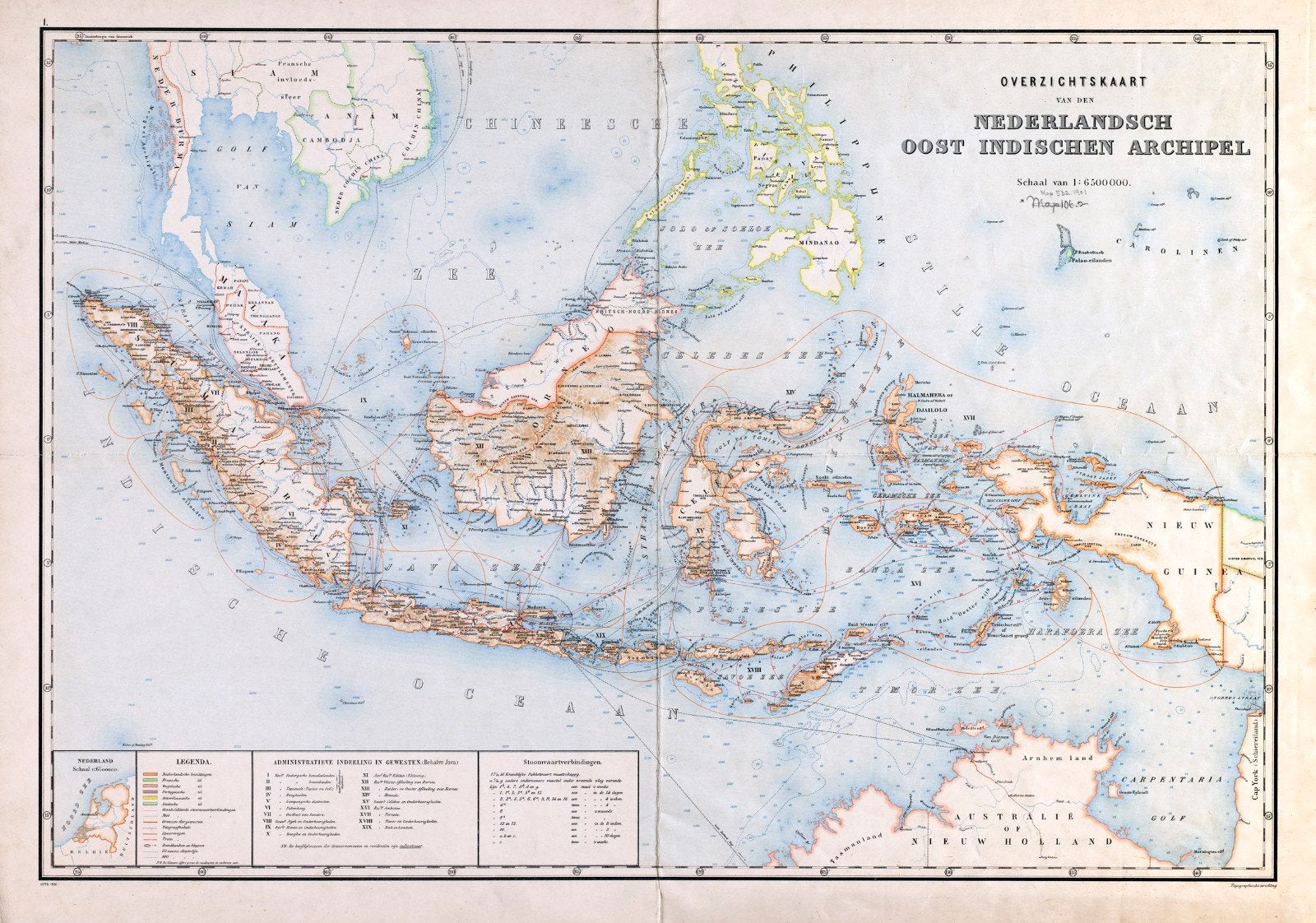 Overzichtskaart van het Nederlandsch Oost Indisch Archipel, Ophalen of Verzenden, Landkaart, 1800 tot 2000, Wereld
