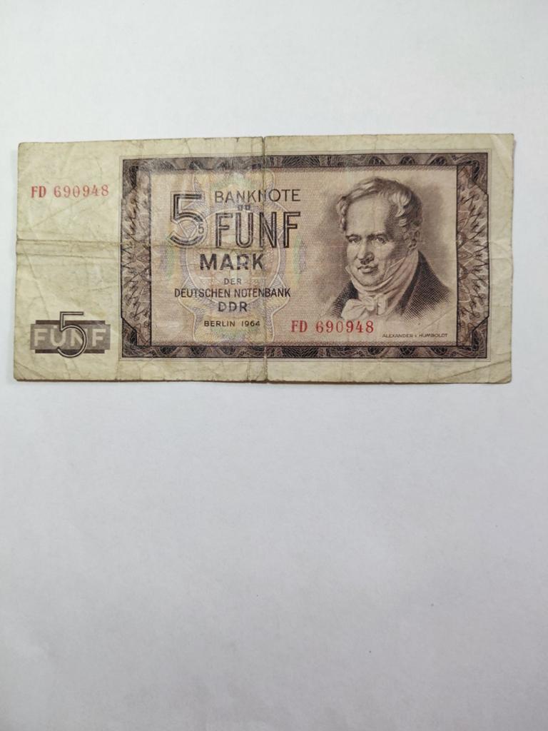 Oost Duitsland 5 mark 1964, Postzegels en Munten, Bankbiljetten | Europa | Niet-Eurobiljetten, Ophalen of Verzenden, Duitsland