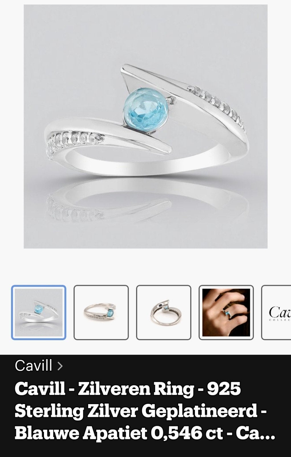 Nieuwe Cavill Zilveren Ring  Blauwe Apatiet - Nooit Gedr, Nieuw, Ophalen of Verzenden, Met edelsteen, Dame