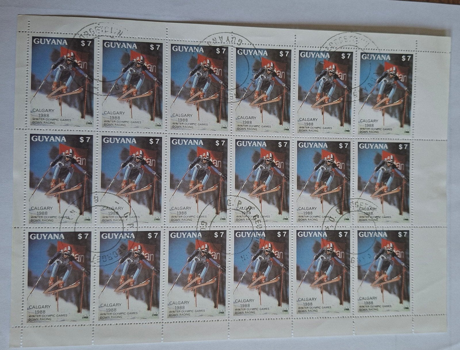 Olympische Spelen Calgary 1988. Guyana vel + Blok. Mi 2408, Verzenden, Sport