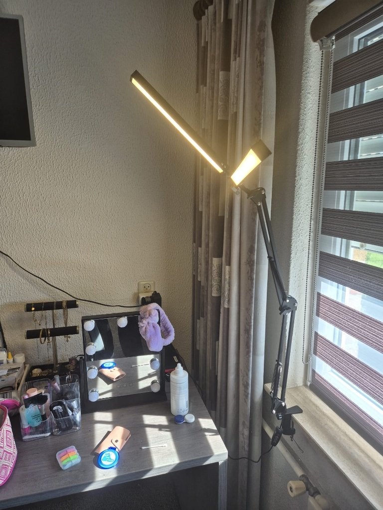 LED bureaulamp met dubbele lichtbalk en tafelklem | Dimbaar, Ophalen of Verzenden, Zo goed als nieuw