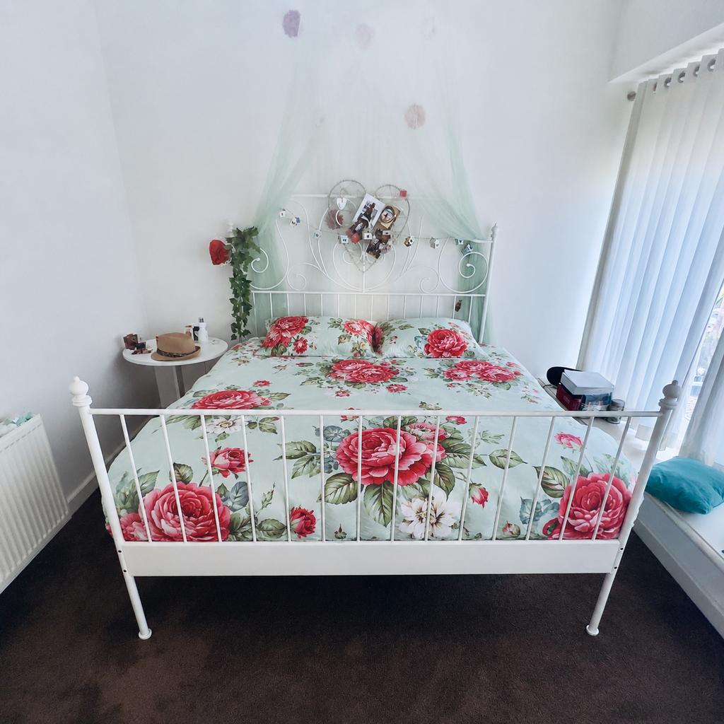 iKEA LEIRVIK wit metalen tweepers. met lattenbodem, Ophalen, 210 cm, Tweepersoons, Landelijk klasiek