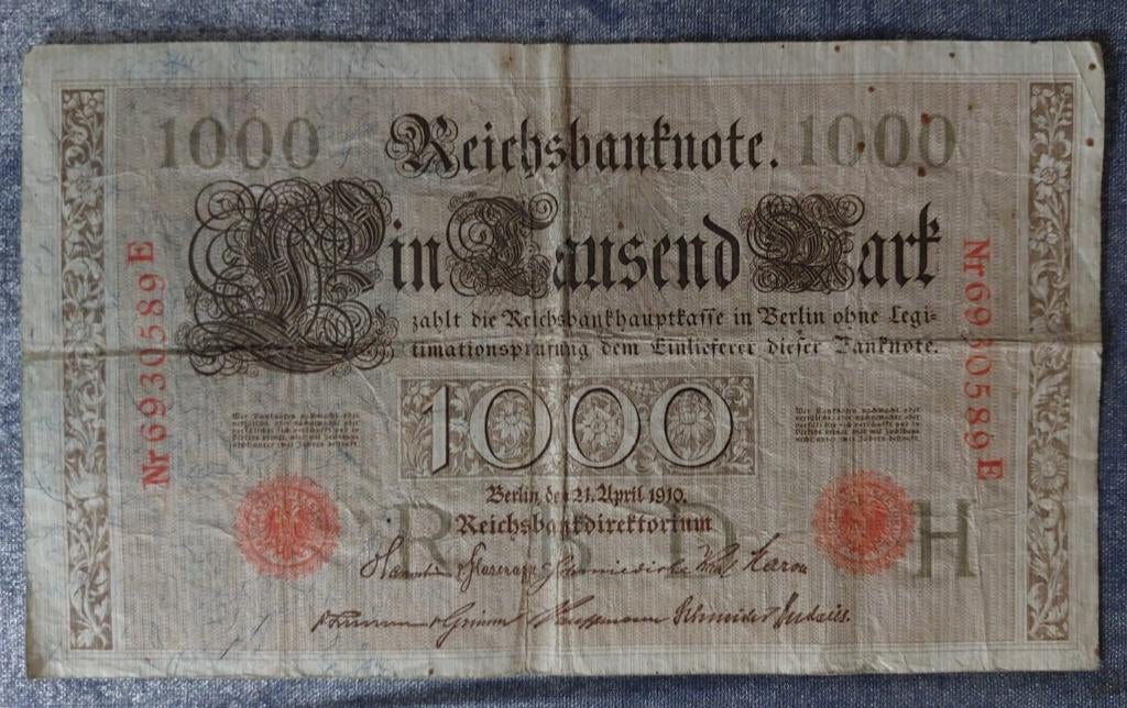 Bankbiljet  1000 mark 1910 [5704]  [PoBaNi], Postzegels en Munten, Bankbiljetten | Europa | Niet-Eurobiljetten, Ophalen of Verzenden