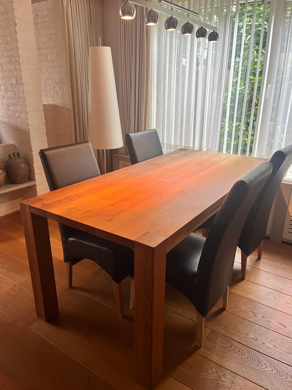 Massief eiken eetkamer tafel met 4 stoelen, Ophalen, Gebruikt, 4 tot 6 stoelen