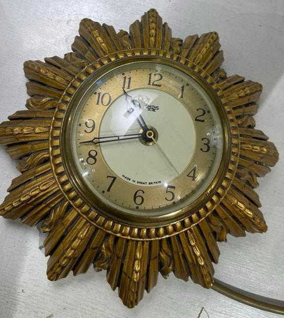 Art Deco SMITHS SECTRIC Sunburst zonneklok Hollywood Regency, Ophalen of Verzenden, Zo goed als nieuw, Wandklok