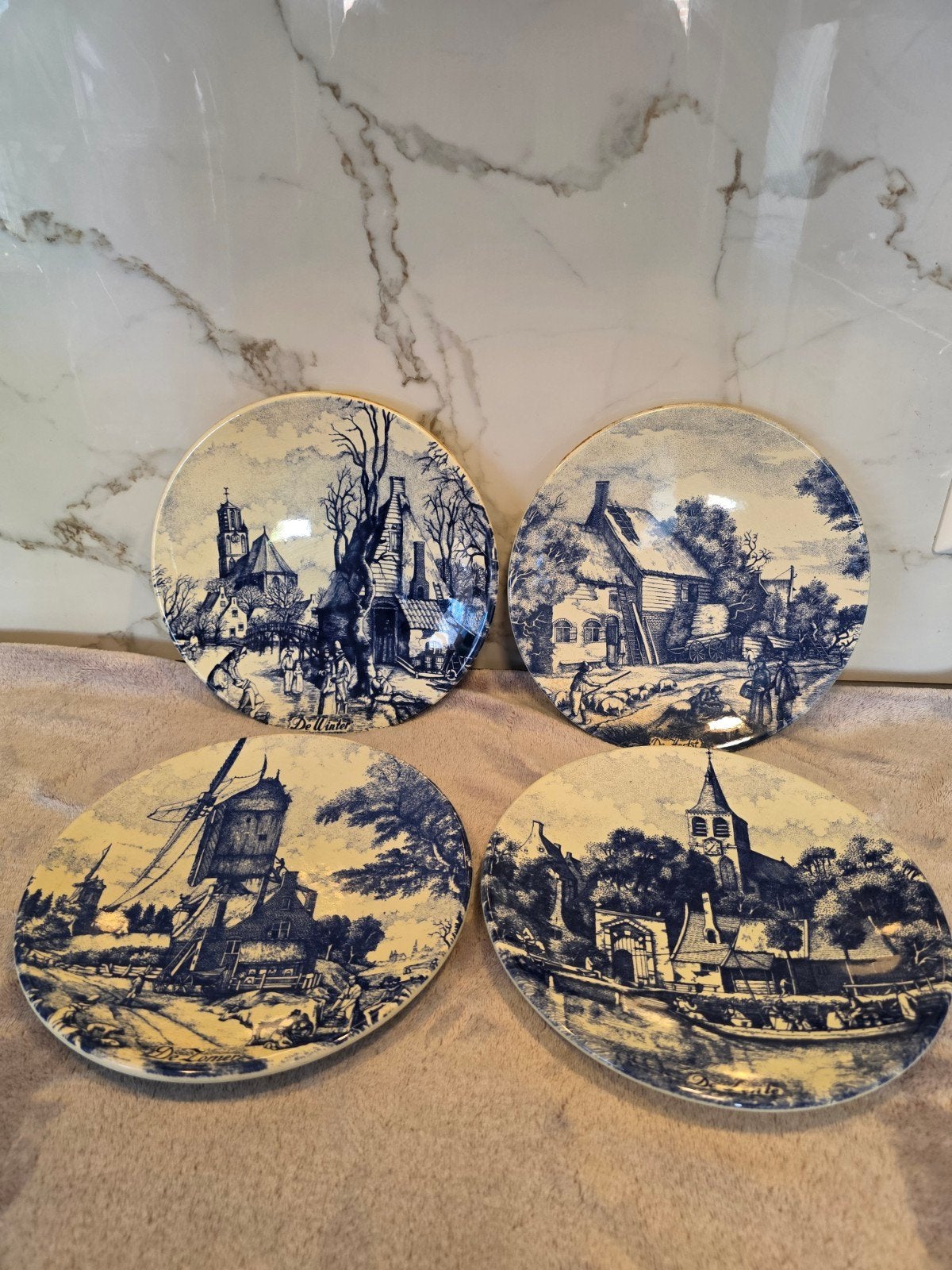 Chemkefa Delfts Blauw 4 Seizoenen Wandborden 22,5 cm, Ophalen of Verzenden