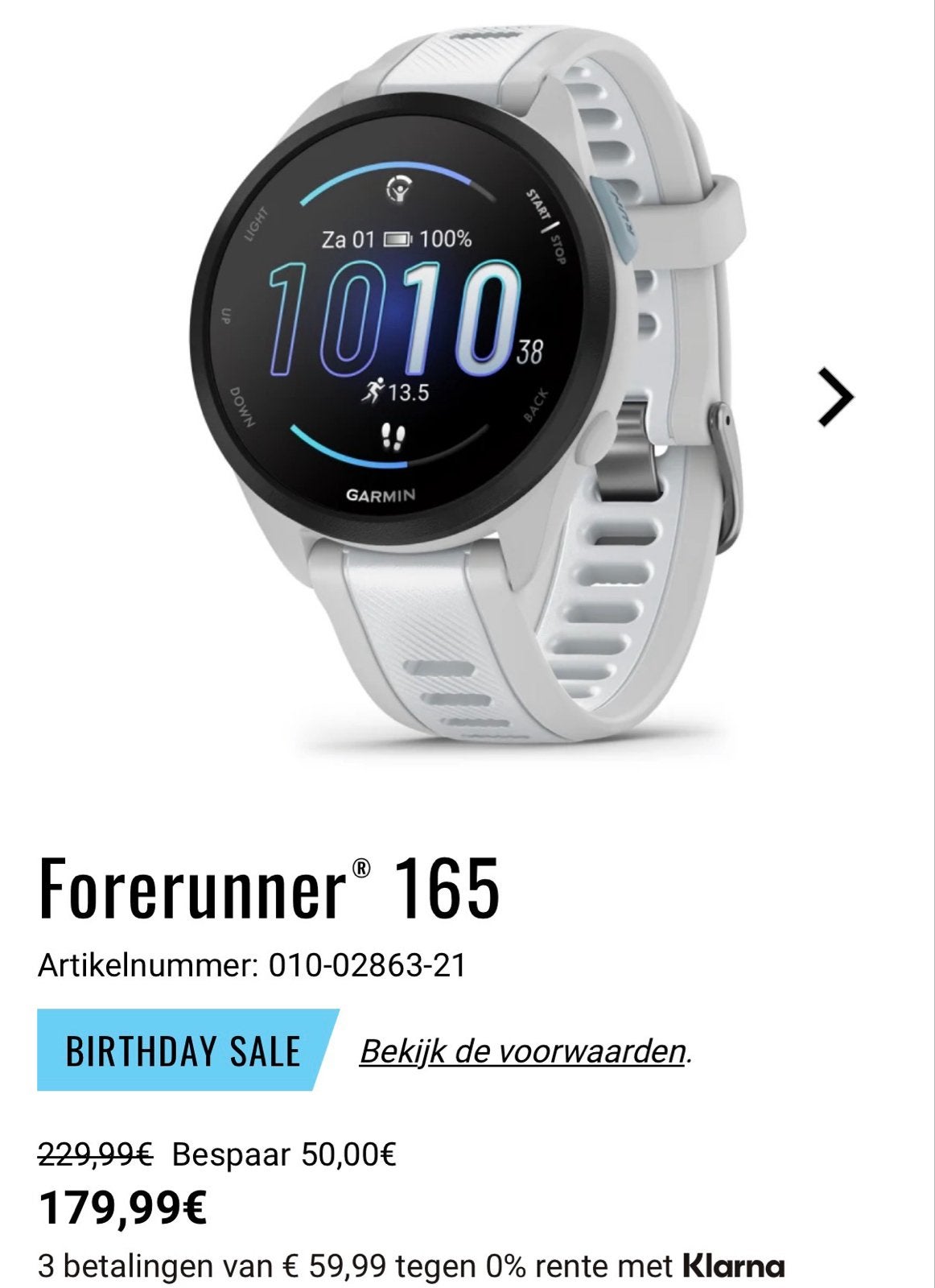 Garmin Forerunner 165 GPS Smartwatch - Wit, Sieraden, Tassen en Uiterlijk, Afstand, Wit, Nieuw, Ophalen of Verzenden