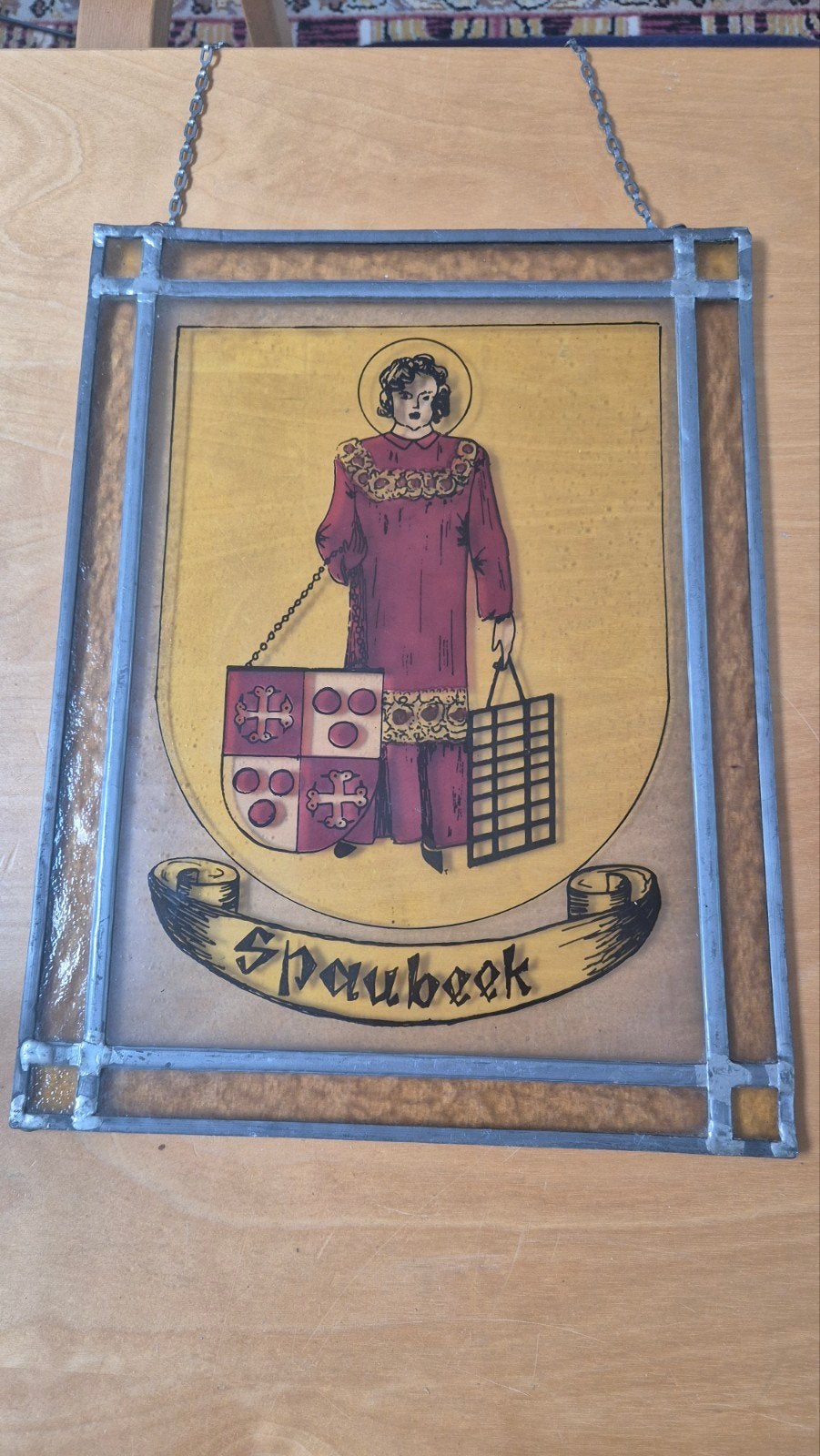 Glas in lood raamhanger Spaubeek, 34x26 cm, Antiek en Kunst, Antiek | Glas en Kristal, Ophalen of Verzenden
