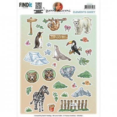 Yvonne Creations CD12032 Zoo elementen knipvel A4, Dieren, ., Nieuw, Ophalen of Verzenden