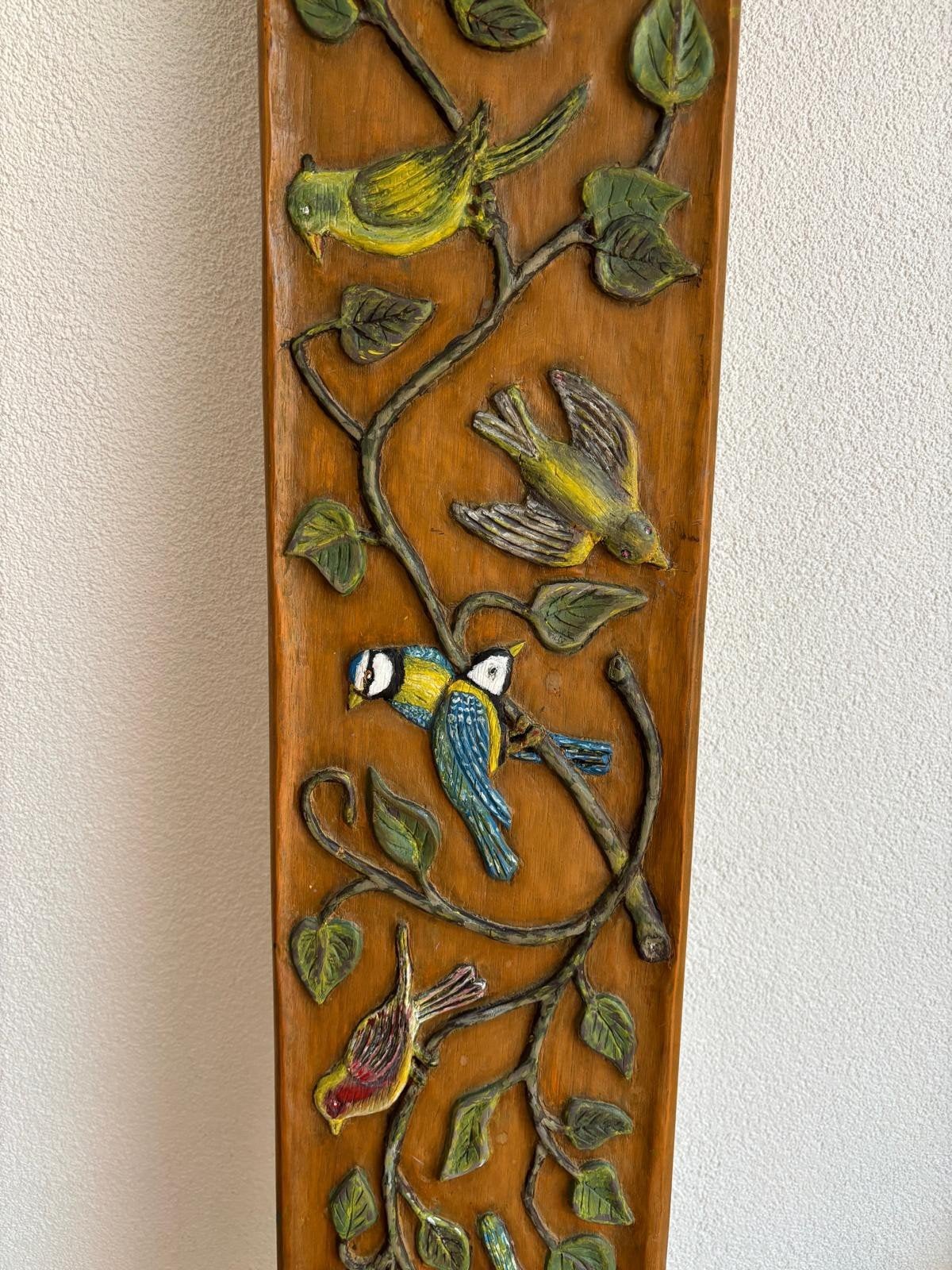 Handgemaakt houten wandpaneel met beschilderde vogels, Ophalen
