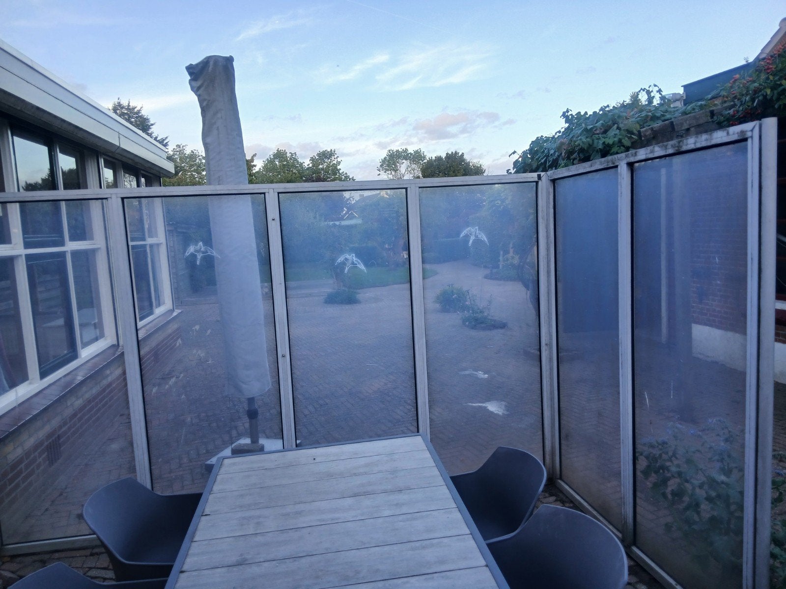 Glazen windscherm voor terras of tuin, Ophalen, Gebruikt, Aluminium, 200 cm of meer
