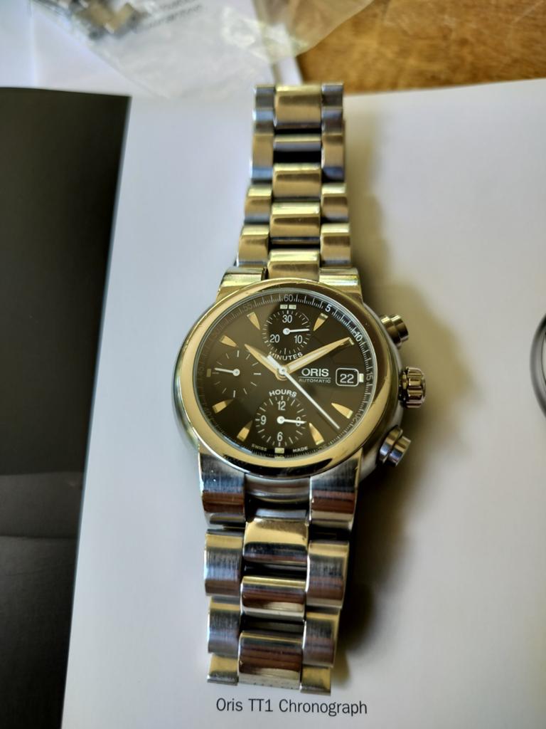 Oris TT1 Chronograph Valjoux Automatic horloge Full-set, Overige merken, Gebruikt, Zwart, Ophalen of Verzenden