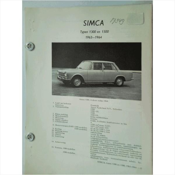 Simca 1300 1500 Vraagbaak losbladig 1963-1964 #1 Nederlands, Ophalen of Verzenden, Gelezen, Overige merken