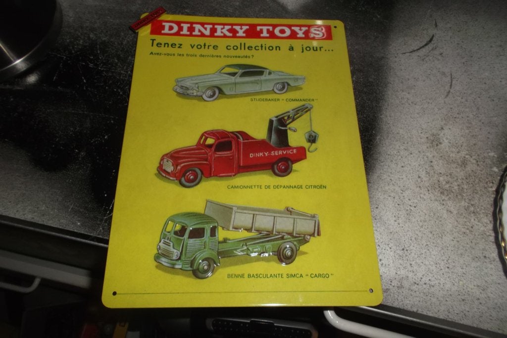 { oud } blikken DINKY TOYS rekl. bordje, Ophalen of Verzenden, Gebruikt, Reclamebord
