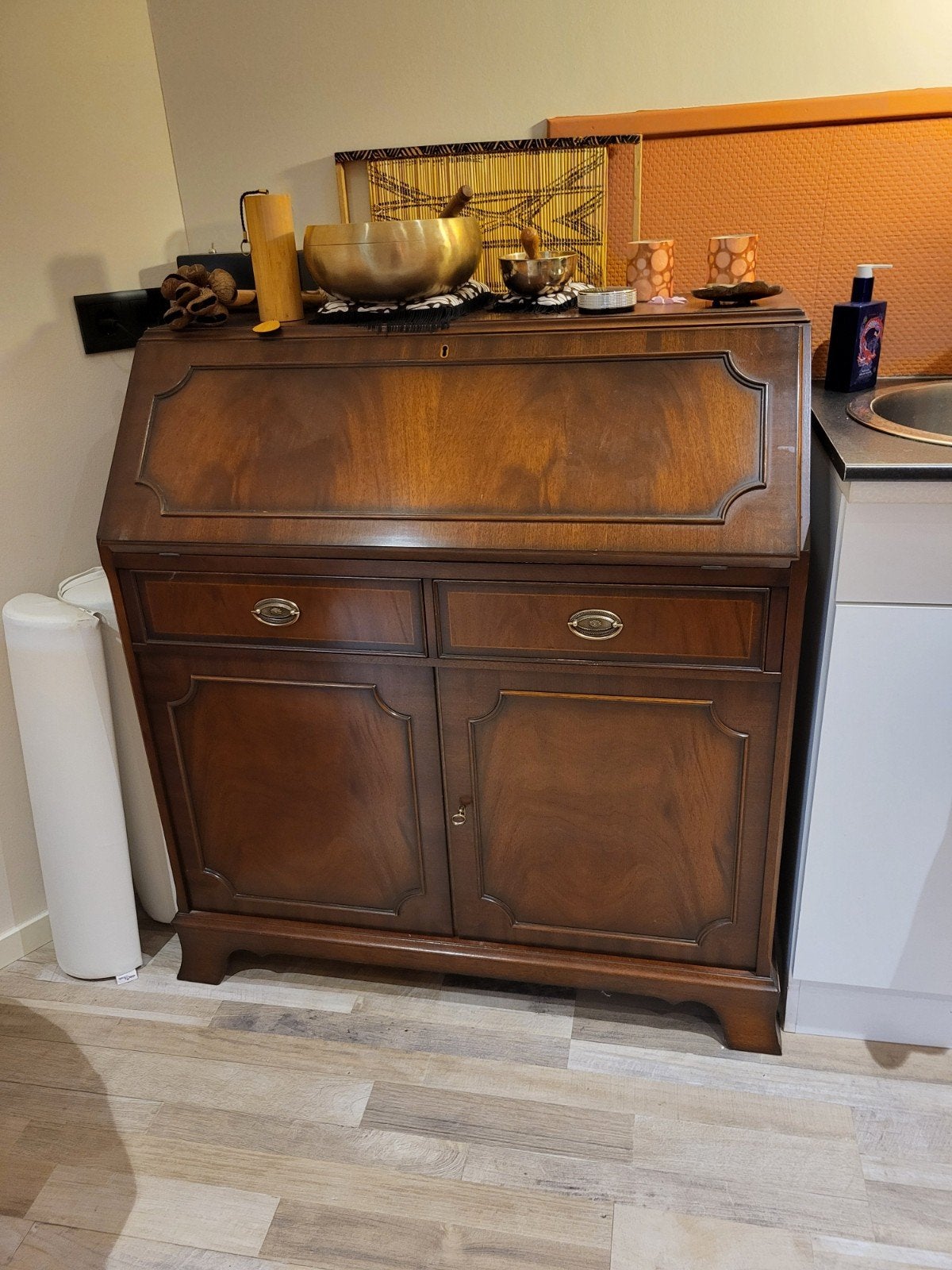 Antiek secretaire bureau met lederen inleg, Ophalen