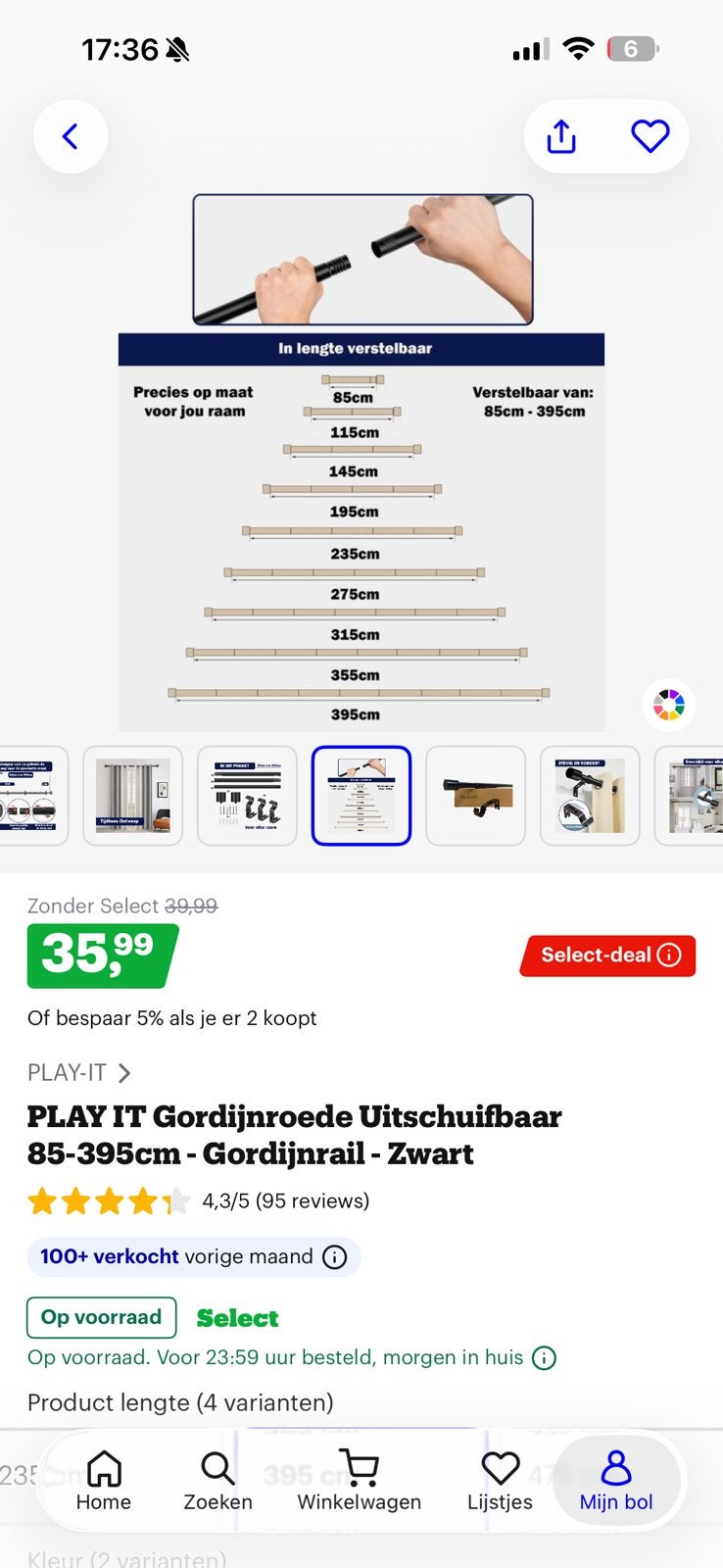 Gordijn rail uitschuifbaar, Ophalen, Zo goed als nieuw, Gordijn