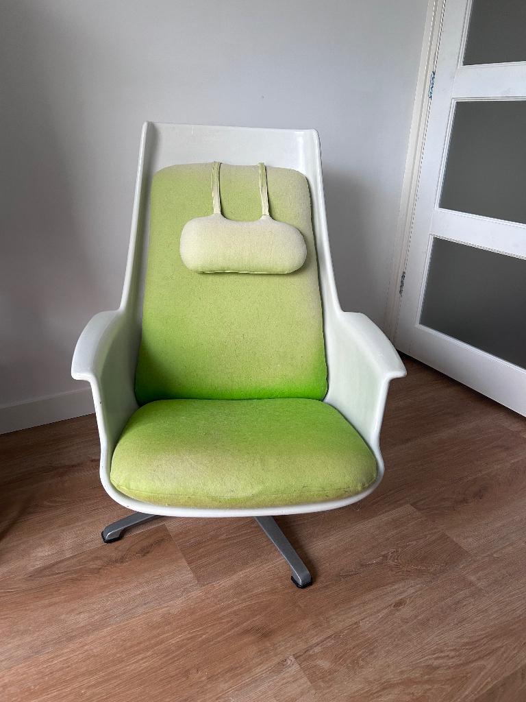 Design kuipstoel draaistoel fauteuil vintage seventies, Huis en Inrichting, Stoelen, Ophalen, Gebruikt, Wit, Eén