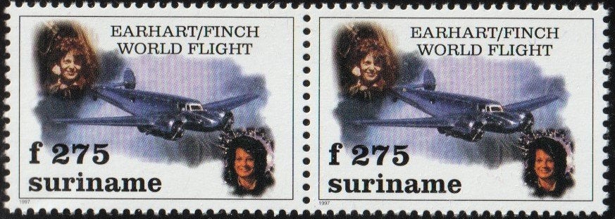 Rep-Suriname 932 paartje h vlucht rond de wereld., Verzenden, Postfris