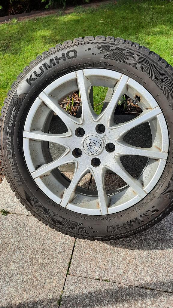 Velgen met winterbanden 215/55/16, Ophalen, 16 inch, Banden en Velgen, Winterbanden