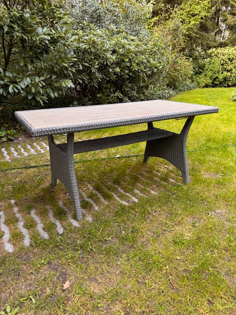 Grijze kunststof loungetafel voor buiten, Tuin en Terras, Tuintafels, Ophalen, Zo goed als nieuw, Rechthoekig, Kunststof