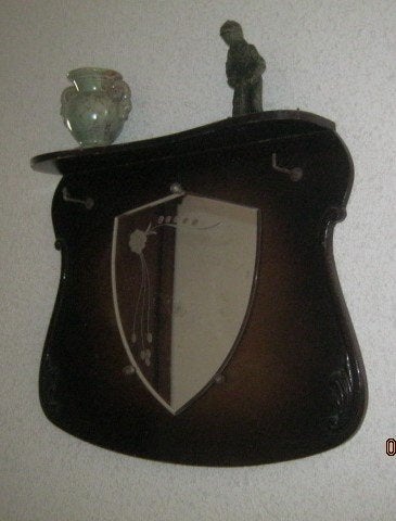 Antieke halspiegel jaren 30, Antiek en Kunst, Ophalen of Verzenden, Overige vormen, Minder dan 50 cm, Minder dan 100 cm