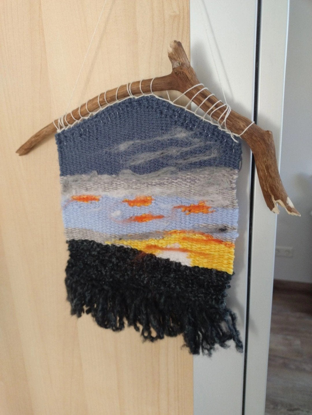 wandkleed zonsondergang geweven schilderij, Minder dan 50 cm, Oorspronkelijke maker, Nieuw, Ophalen of Verzenden