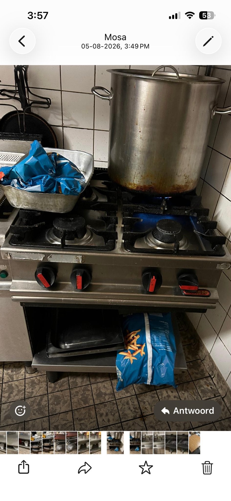 Professioneel gasfornuis met 4 kookzones, Witgoed en Apparatuur, Fornuizen, Gebruikt, 60 cm of meer, Gas, Vrijstaand