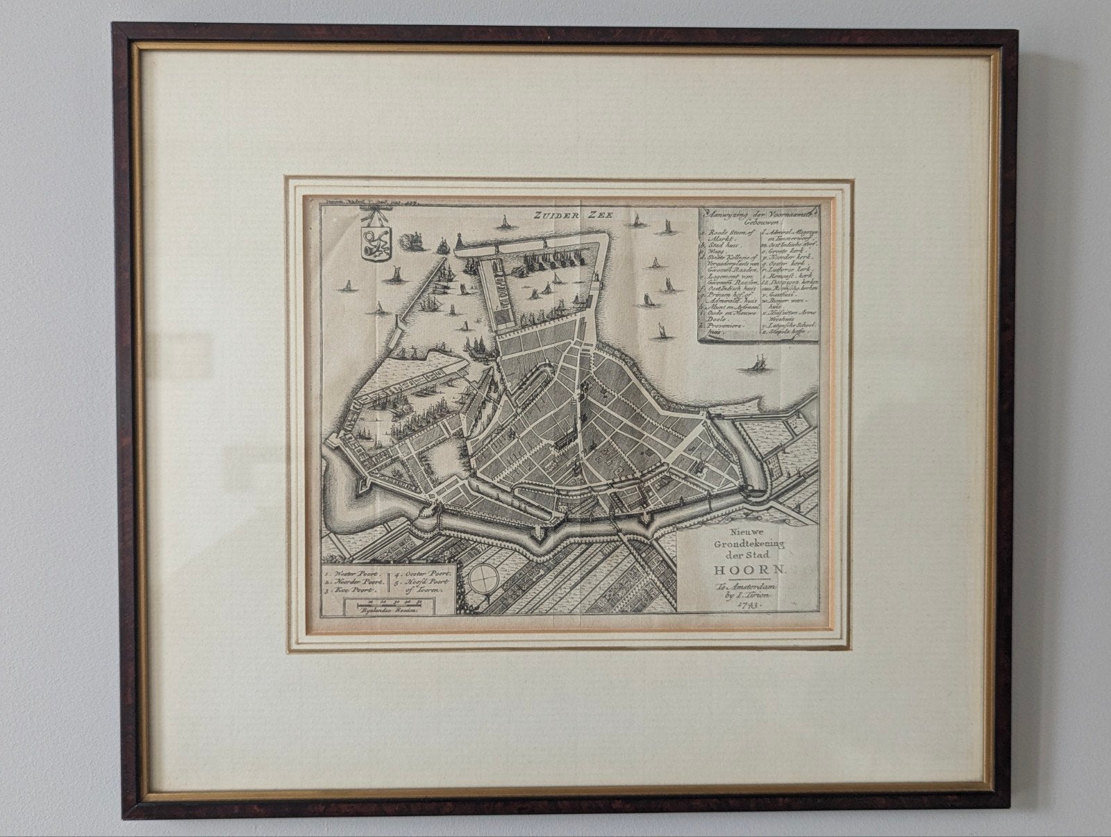 Antieke stadsplattegrond Hoorn (1743) - Isaak Tirion, Ophalen of Verzenden, Gravure