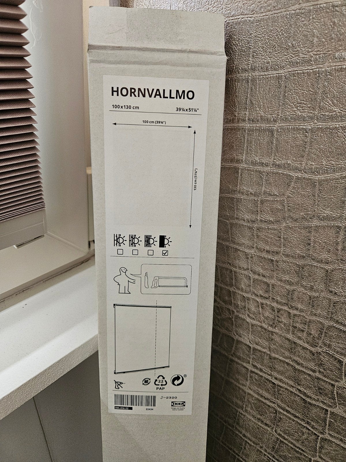 IKEA HORNVALLMO Verduisterend plisségordijn wit 100x130 cm, Ophalen, In te korten, Wit, Nieuw