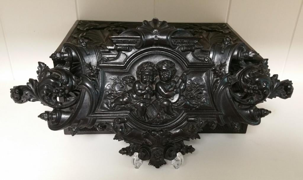Putti ornament, 2 Engelen met muziekinstrumenten zwart, Ophalen of Verzenden
