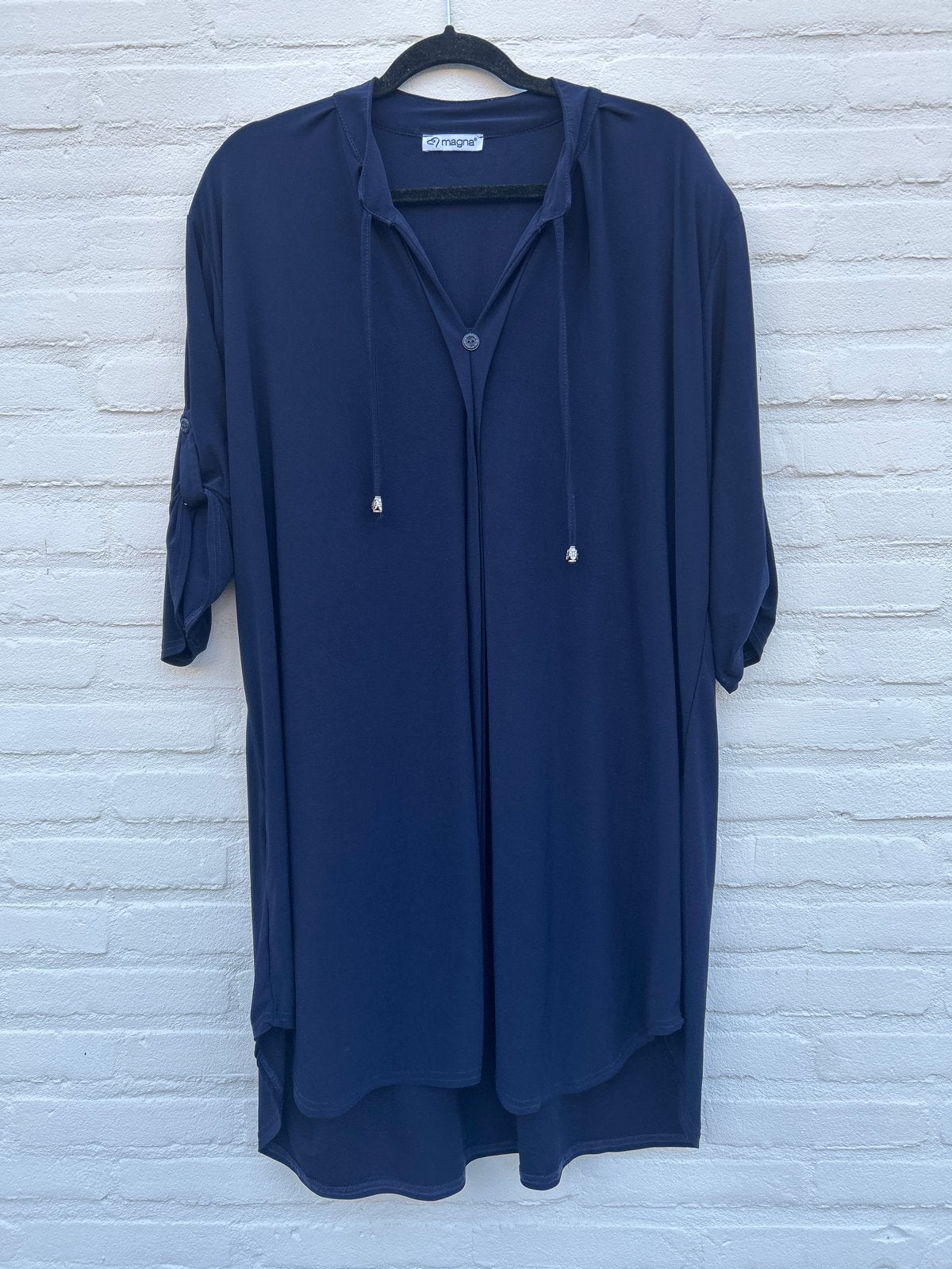 Magna donkerblauwe jurk, zgan, oksel 70cm, rug 96cm, Blauw, Maat 46/48 (XL) of groter, Ophalen of Verzenden, Zo goed als nieuw