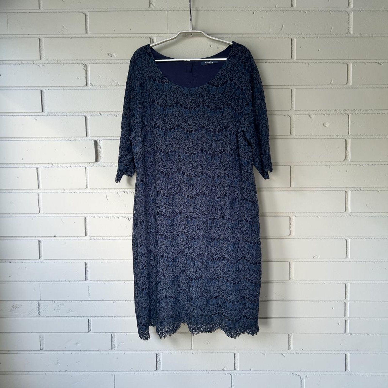 Paprika Jurk Maat T3 (46/48) Donkerblauw Kant Midi Sjiek, Kleding | Dames, Jurken, P, P, Zo goed als nieuw, Onder de knie