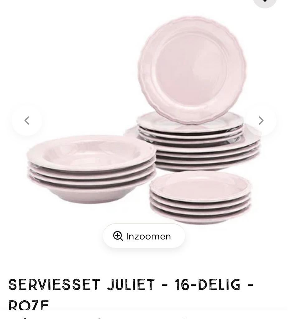 Nieuw compleet servies Juliet - 16-delig roze, Keramiek, Nieuw, Ophalen of Verzenden, Effen